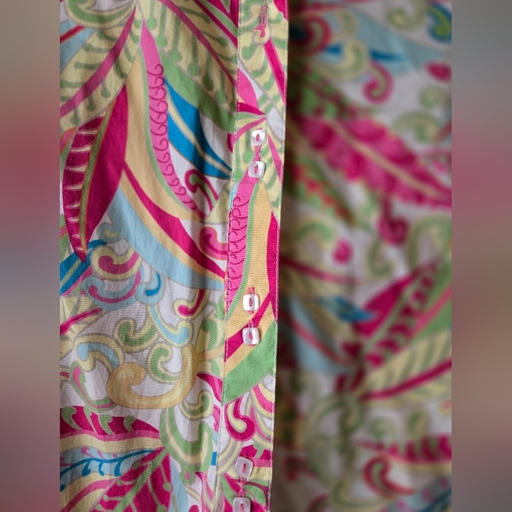Vintage Tommy Hilfiger Paisley Button Down Shirt Pink Green Y2K Boho Large - Picture 3 of 9